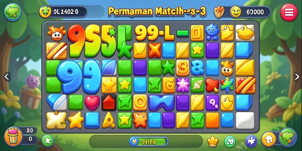 Tampilan antarmuka 99SL yang interaktif dan menarik di game Puzzle Match-3.