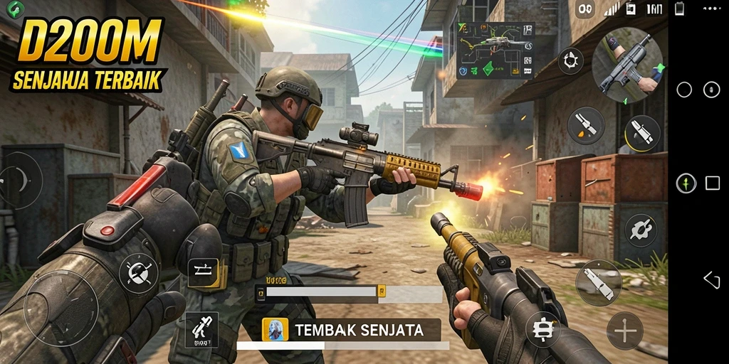 Tampilan antarmuka D200M dalam aksi tembak senjata.