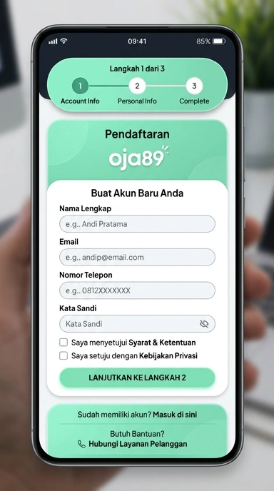 Tampilan halaman daftar oja89
